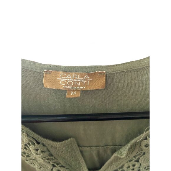Carla Conti Y2K Linen Shift Dress Olive Green Size M Coastal Summer Beach Boho - Picture 3 of 13